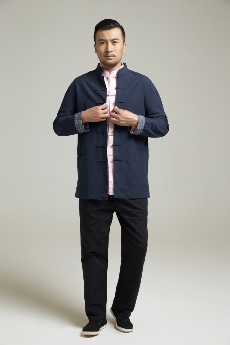 自产修身唐装男士上衣 纯棉改良连肩中式外套手工盘扣中国风男装民族