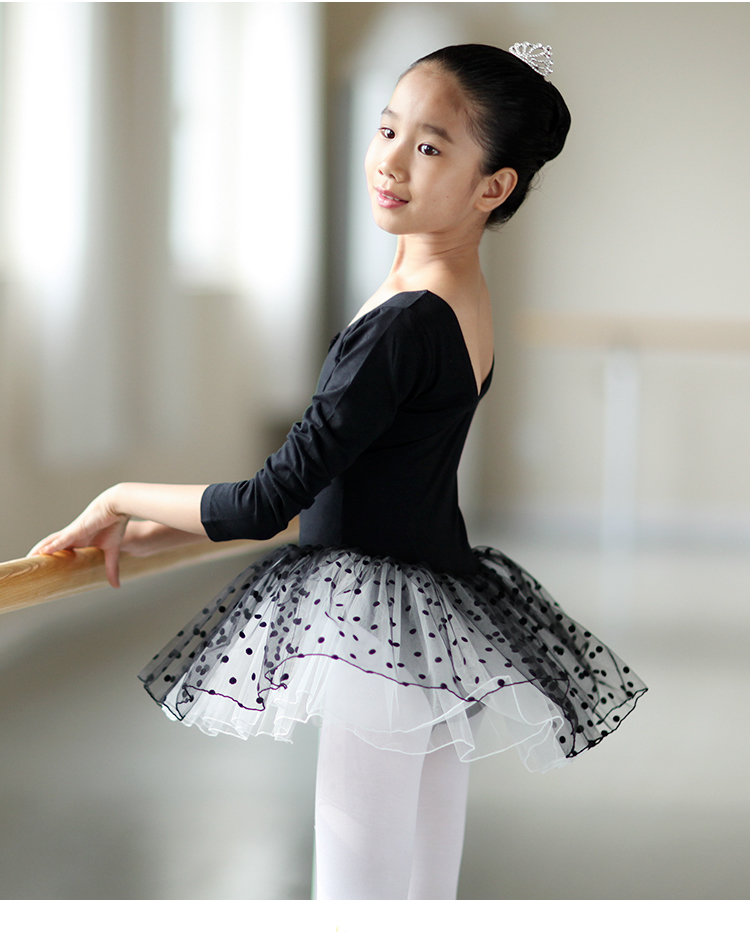 舞蹈服女童练功服长袖芭蕾舞裙幼儿连体服装加厚冬季 黑色 xl