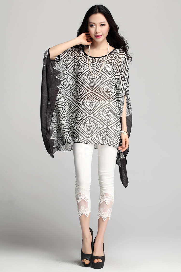 狄丽诗格2015夏季新款雪纺印花宽松无袖披肩斗篷雪纺衫7506 桔色 均码