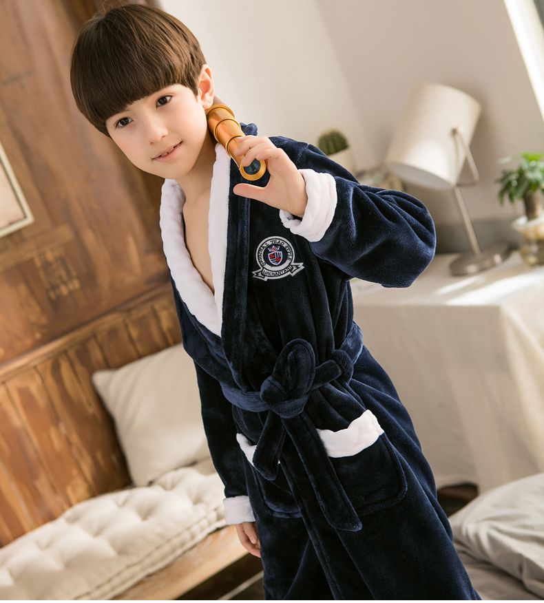 梦贝熊儿童睡衣男童睡袍法兰绒浴袍秋冬季中大童男孩保暖珊瑚绒秋款