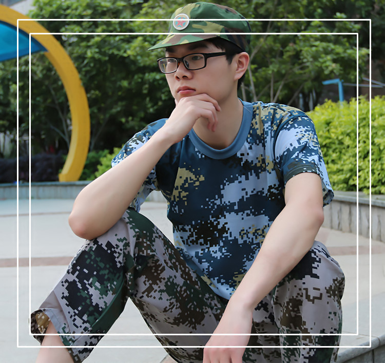 短袖圆领迷彩t恤弹力速干林地海洋数码迷彩军训t恤 海洋数码 160