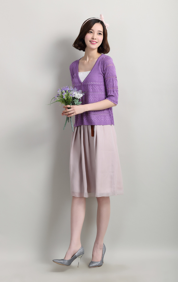 特诺依 2015春季新品女式小外套 纯色百搭款针织衫女 香芋色 xl