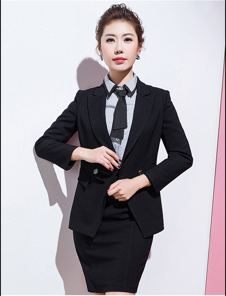 套裙秋正装工作服ol空姐气质小西服衬衫职业套装女白色衬衫黑色半裙xl