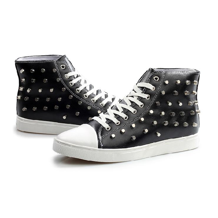 2015新款韩版高帮铆钉鞋男鞋男潮流板鞋高邦柳钉鞋kl9902 黑色 41