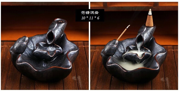 芳夕 烟倒流香炉 锥香沉檀塔香陶瓷香薰焚香炉 香道 高山流水送香 百莲好合 送香10粒