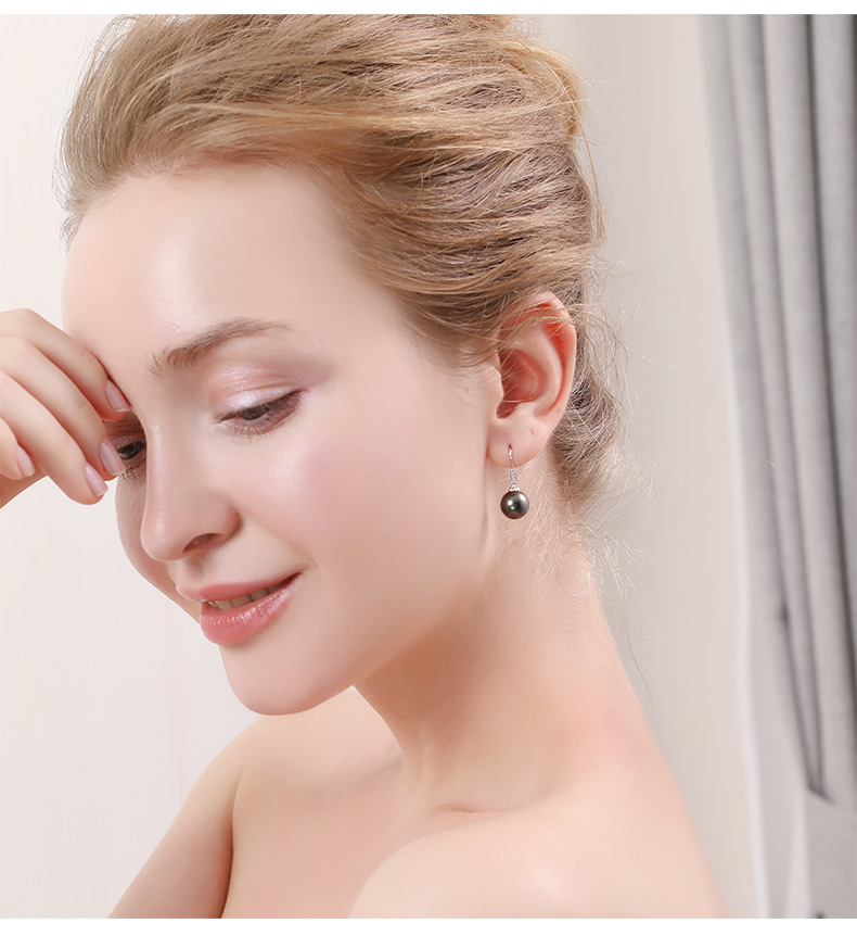 黛米珠宝 大溪地 黑珍珠耳环 珍珠耳钉 耳钩 正圆强光海水珍珠耳钉 女