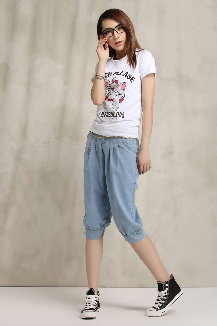 薇女子 2015夏装新款 高腰排扣显瘦修身牛仔裤女 C1036 深蓝色 28码