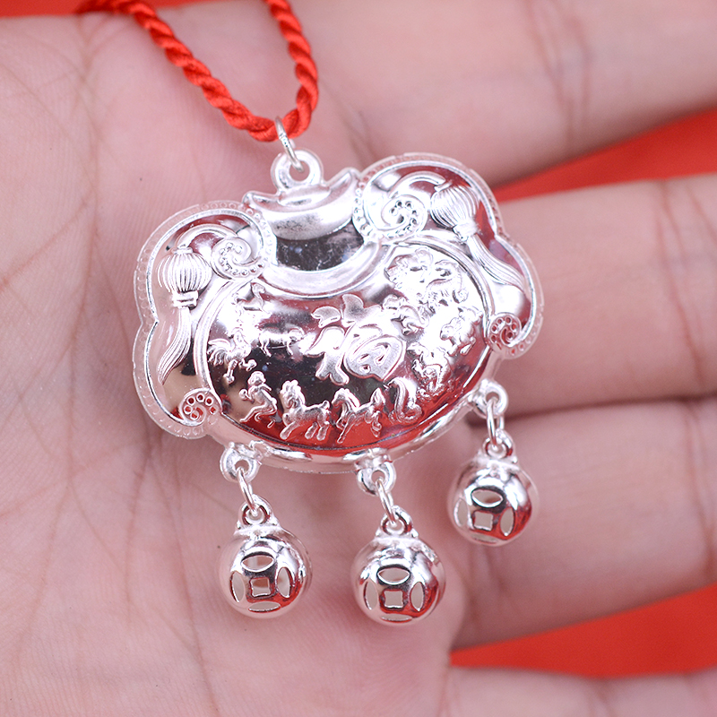 纯已久银饰 999足银福字宝宝银锁 十二生肖 儿童锁 银锁 生肖彩银锁