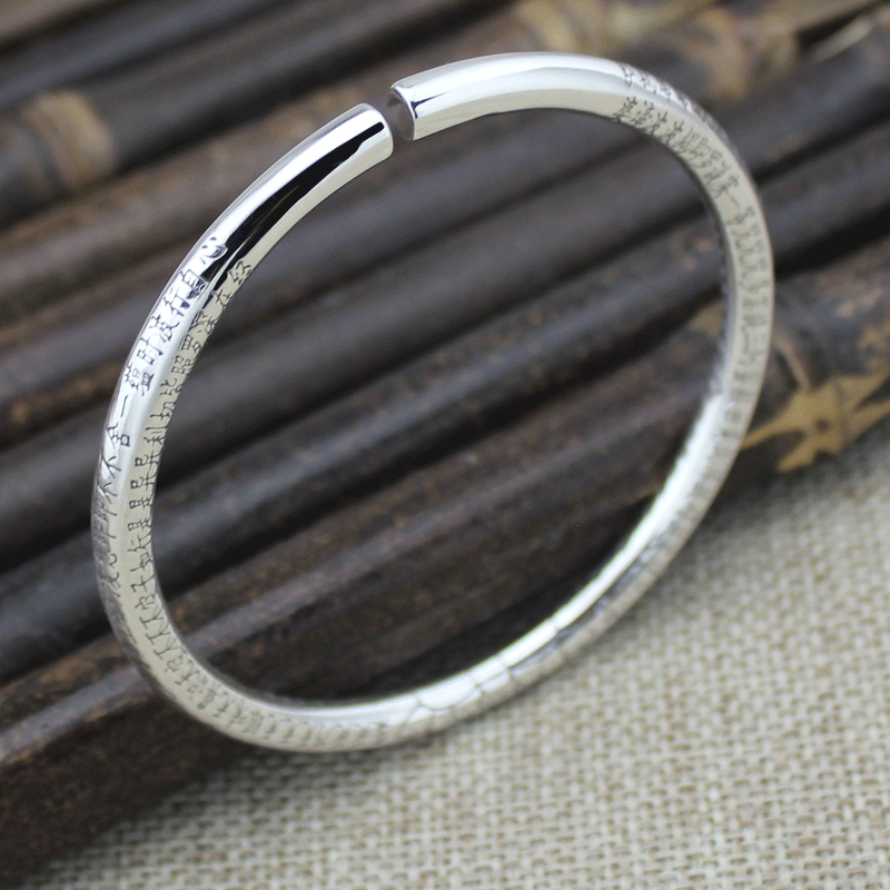 百氏银诚大圈口宝宝银手镯999足银实心银手镯女款银手环990足银40到41