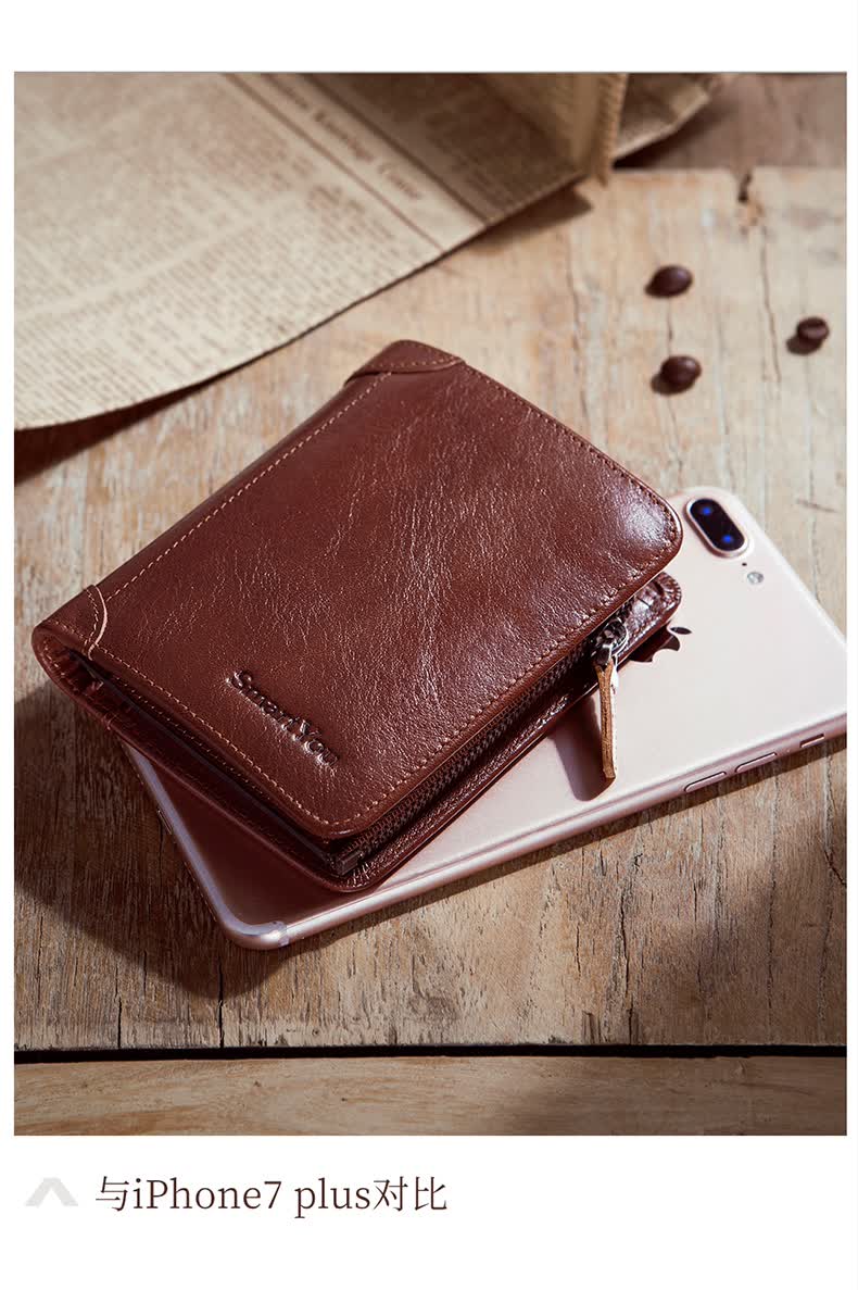 smartyou钱包男真皮短款2017新款拉链零钱袋卡包男多卡位大容量潮 浅