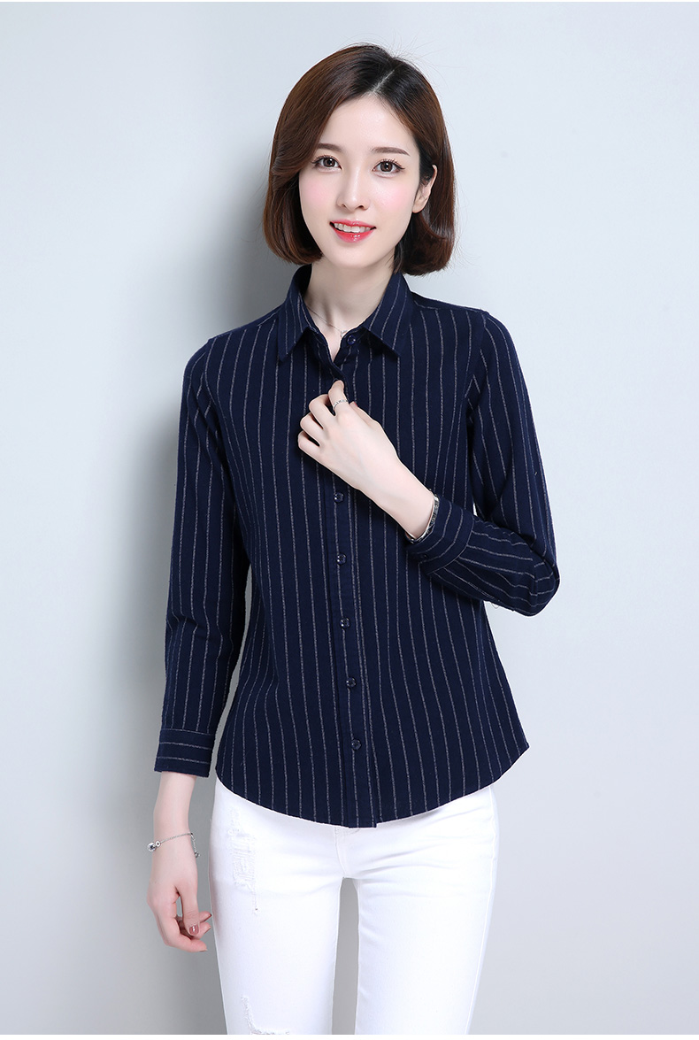 恒源祥秋季新款长袖衬衫女翻领格子衬衣上衣休闲外套纯棉上衣c588