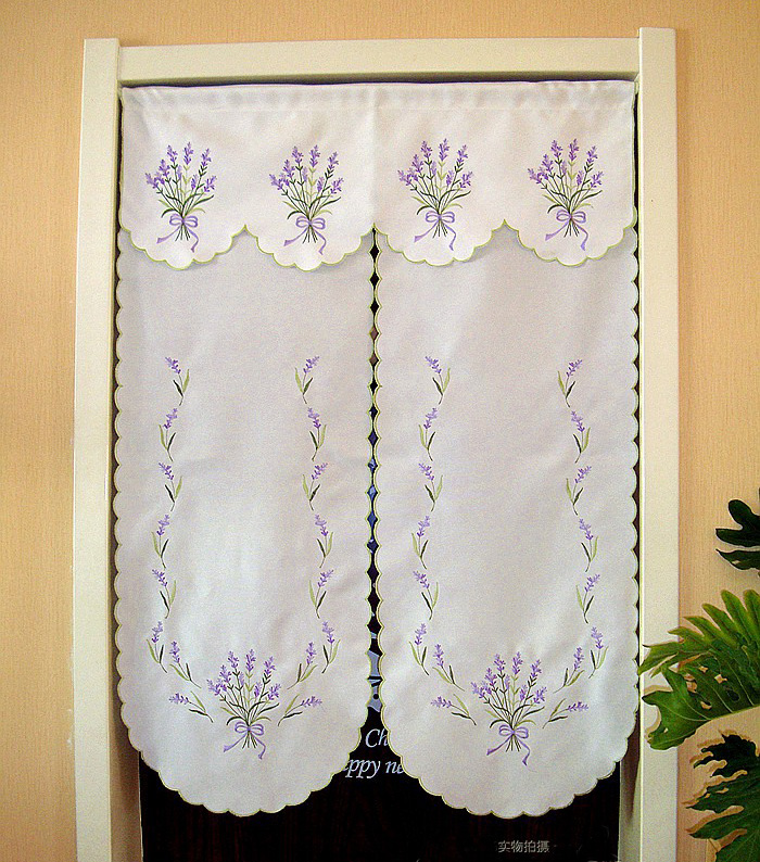 刺绣薰衣草门帘风水帘卧室纱帘布艺镂空乳白色8590cm