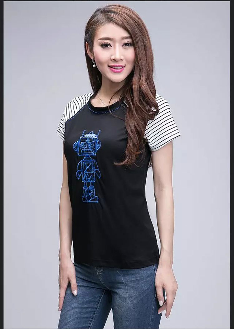juamasszui旗舰店哥弟款女装正品2015夏新款机器人短袖百搭t恤女 黑色