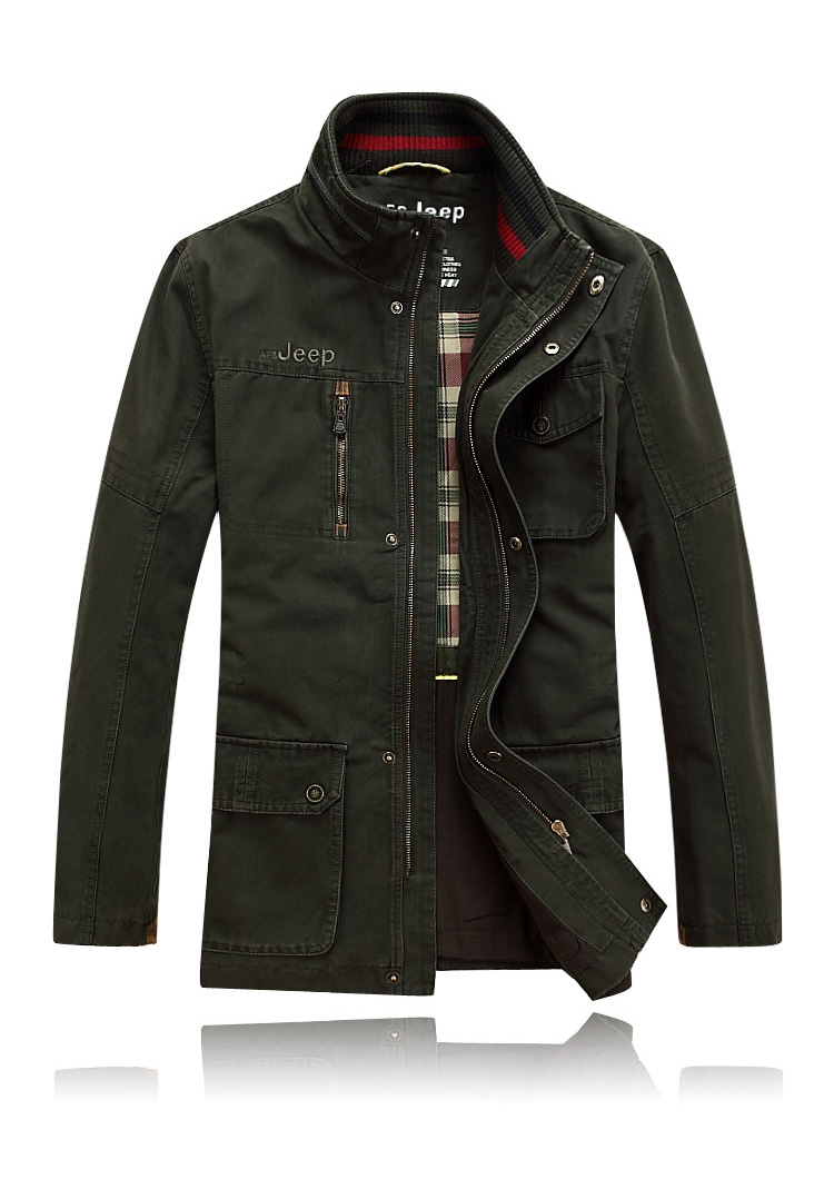 战地吉普新品男士时尚休闲纯棉立领中长款夹克8328 军绿色 xl