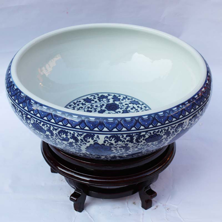 泥之恋景德镇陶瓷器青花瓷鱼缸水浅金鱼缸乌龟缸现代时尚家饰摆设中号