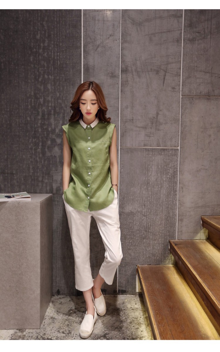 2015夏季韩版新款女装时尚气质显瘦单排扣棉麻上衣7分裤休闲裤俩件套