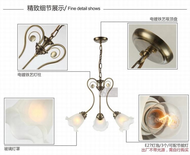 吊灯铁艺欧式灯饰灯具 卧室书房餐厅吊灯 简欧风格 GT6200(b)