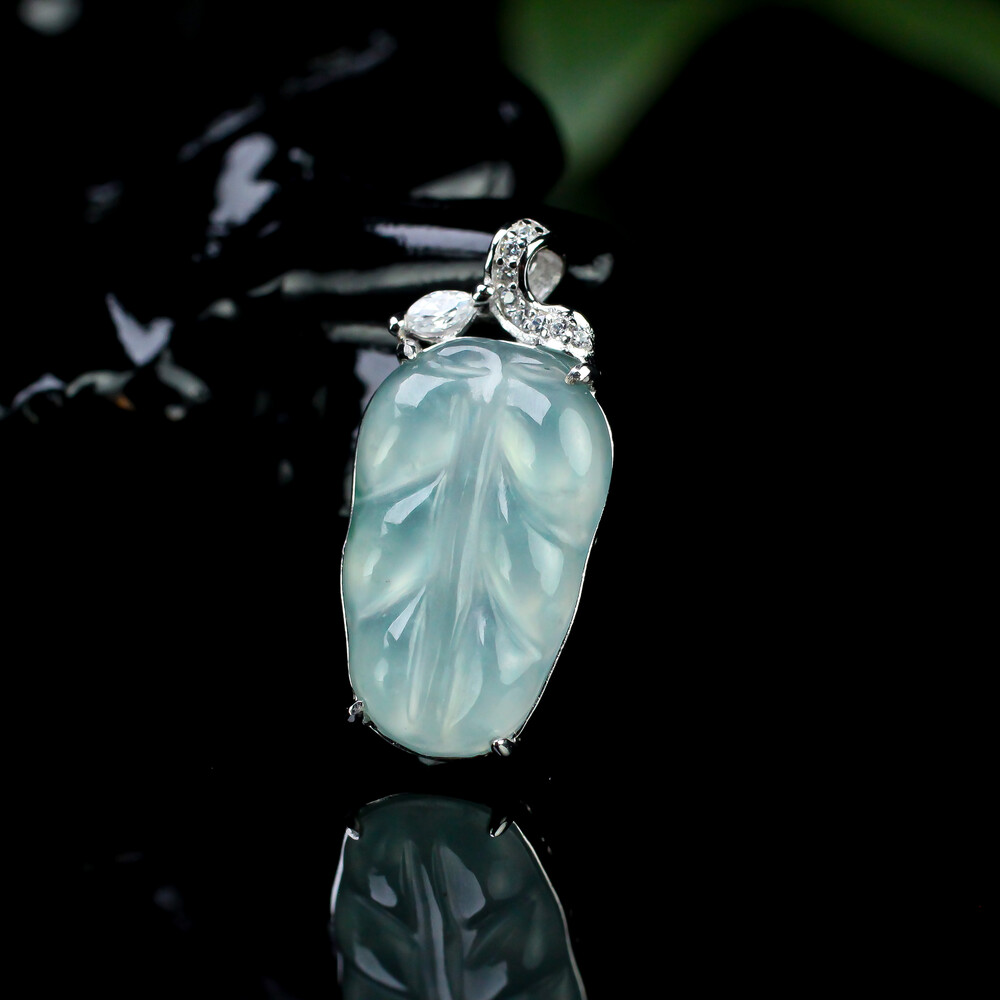 er24692 天然翡翠a货蓝水s925银豪华镶嵌