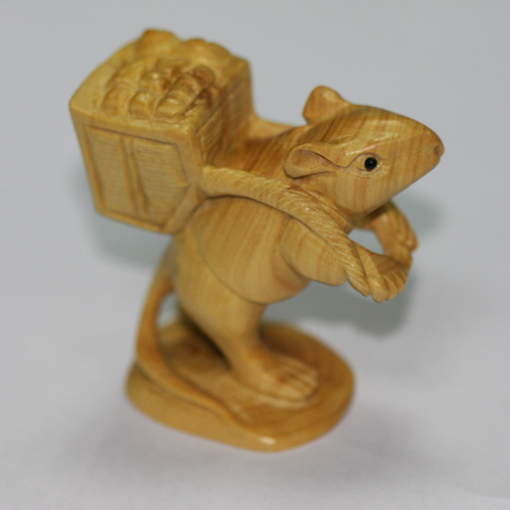 沐恩 新年礼物黄杨木雕2寸手把件小摆件小老鼠 满载而归