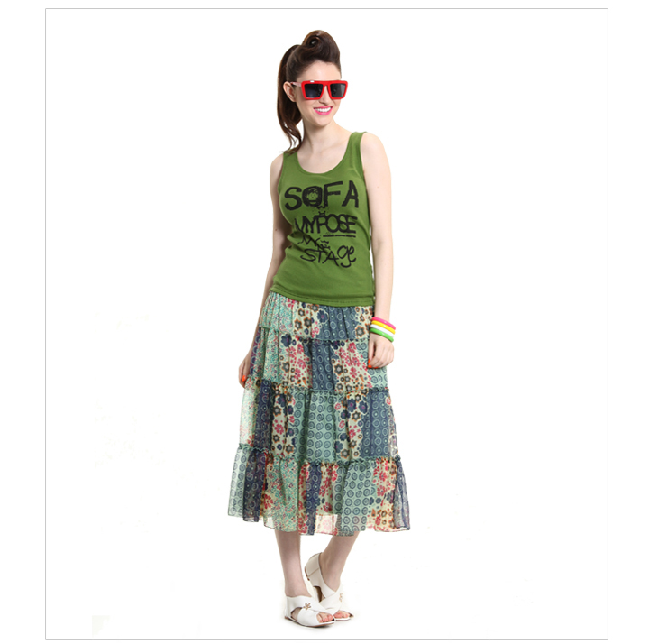 sofa 沙发 2012夏季新款雪纺拼接背心连衣裙碎花中长裙女sixl0353 22