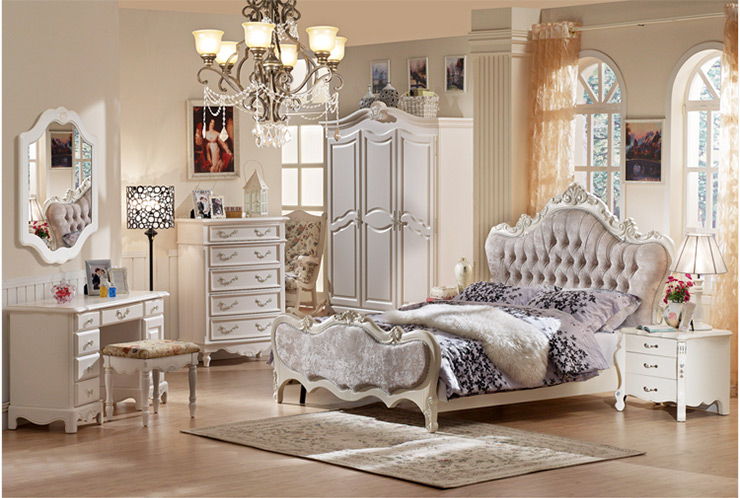 美乐乐家具 卧室家具 布艺床 实木家具 欧式田园风格 双人床/ksht