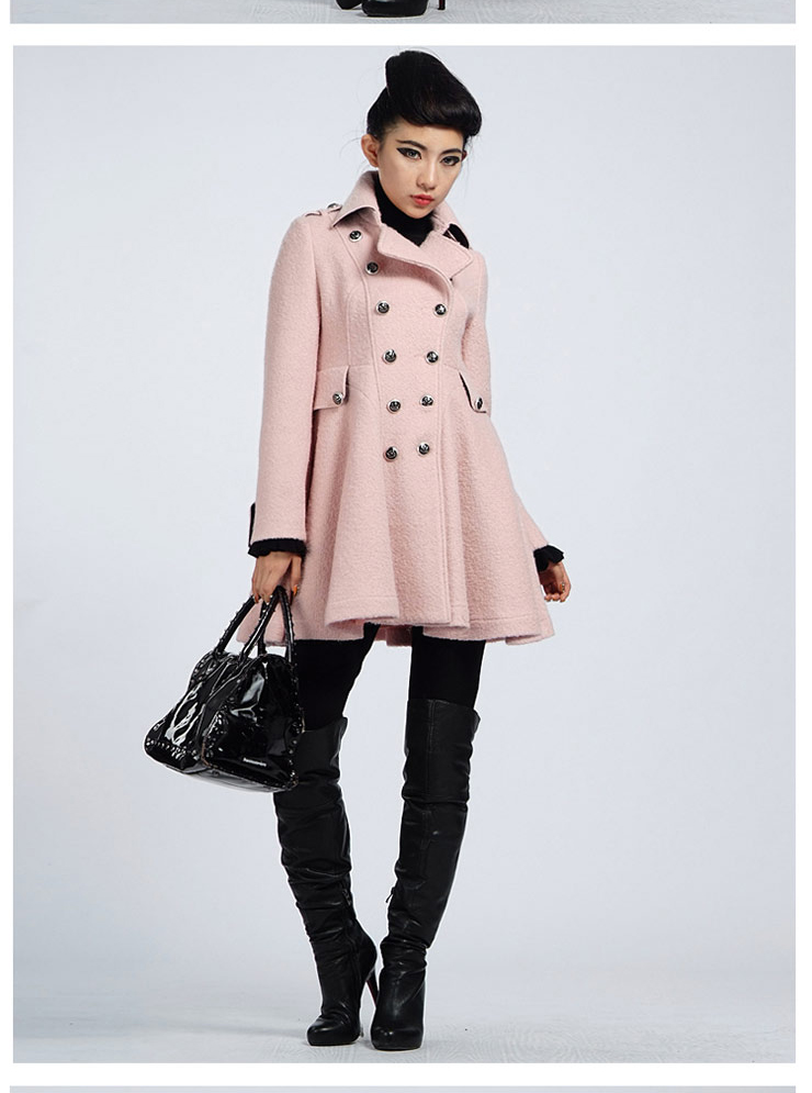 bessie贝茜品质女装 秋冬装新款 中长款外套双排扣毛呢大衣bs11alt008