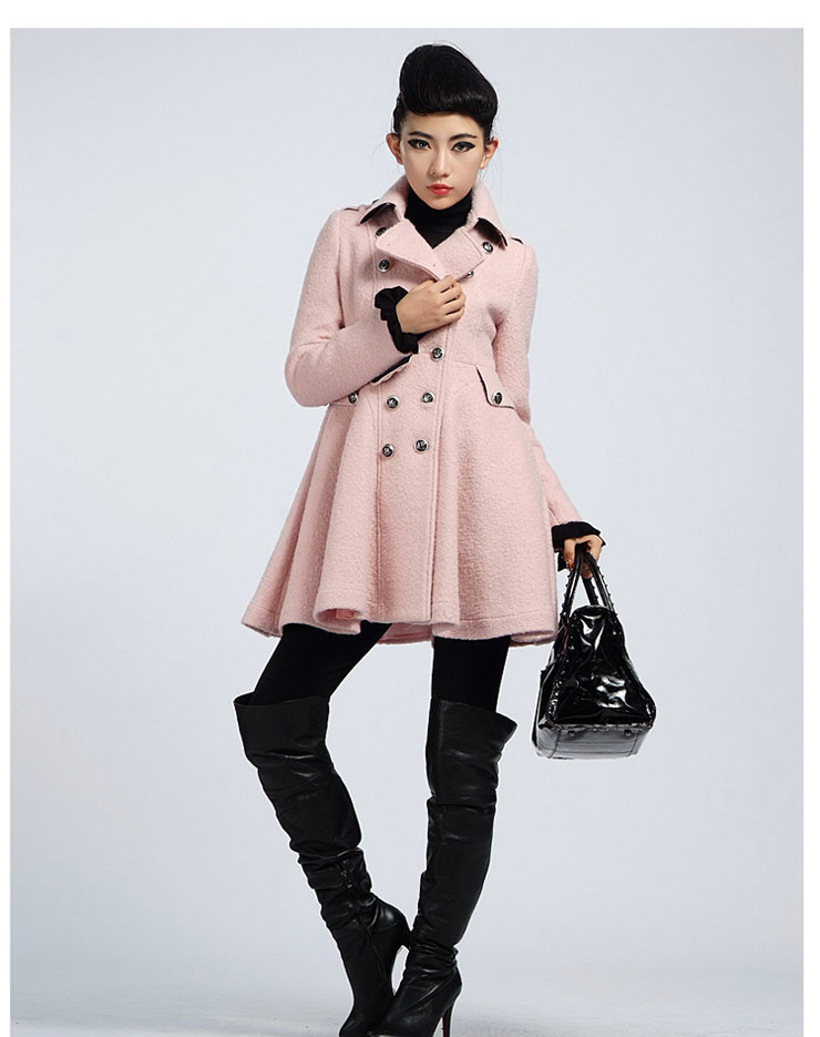 bessie贝茜品质女装 秋冬装新款 中长款外套双排扣毛呢大衣bs11alt008