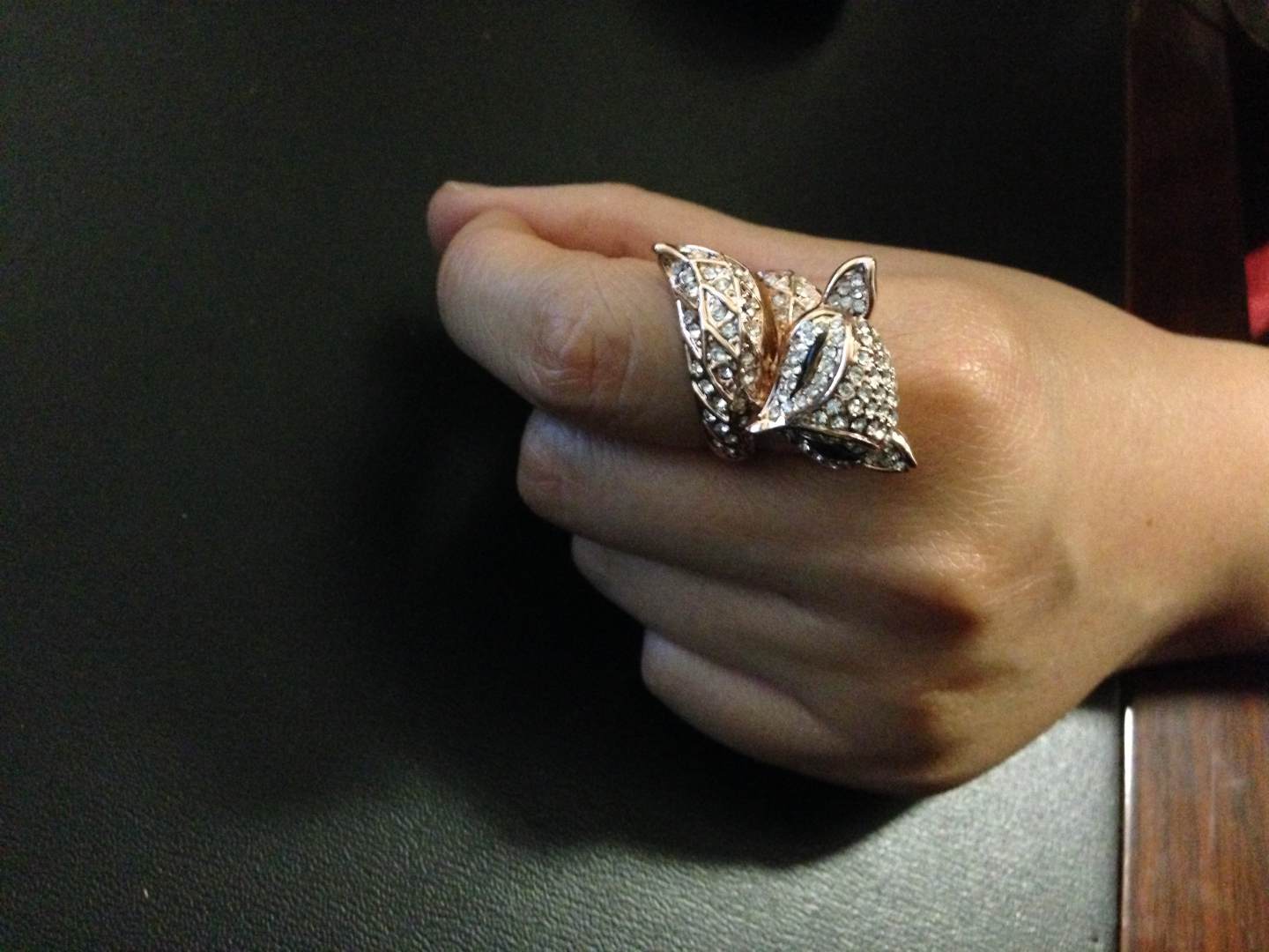 海雯妮人造水钻装饰戒指指环食指中指戒子饰品男士女 韩版夸张潮人 狐狸 金色 中号-内直径17mm 实拍图