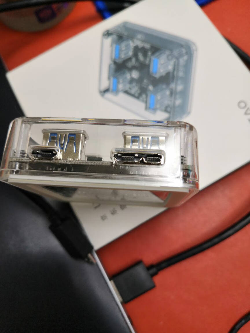 京东京造USB3.0透明分线器4口HUB多接口扩展坞转换器笔记本电脑一拖四集线器延长线带电源拓展坞