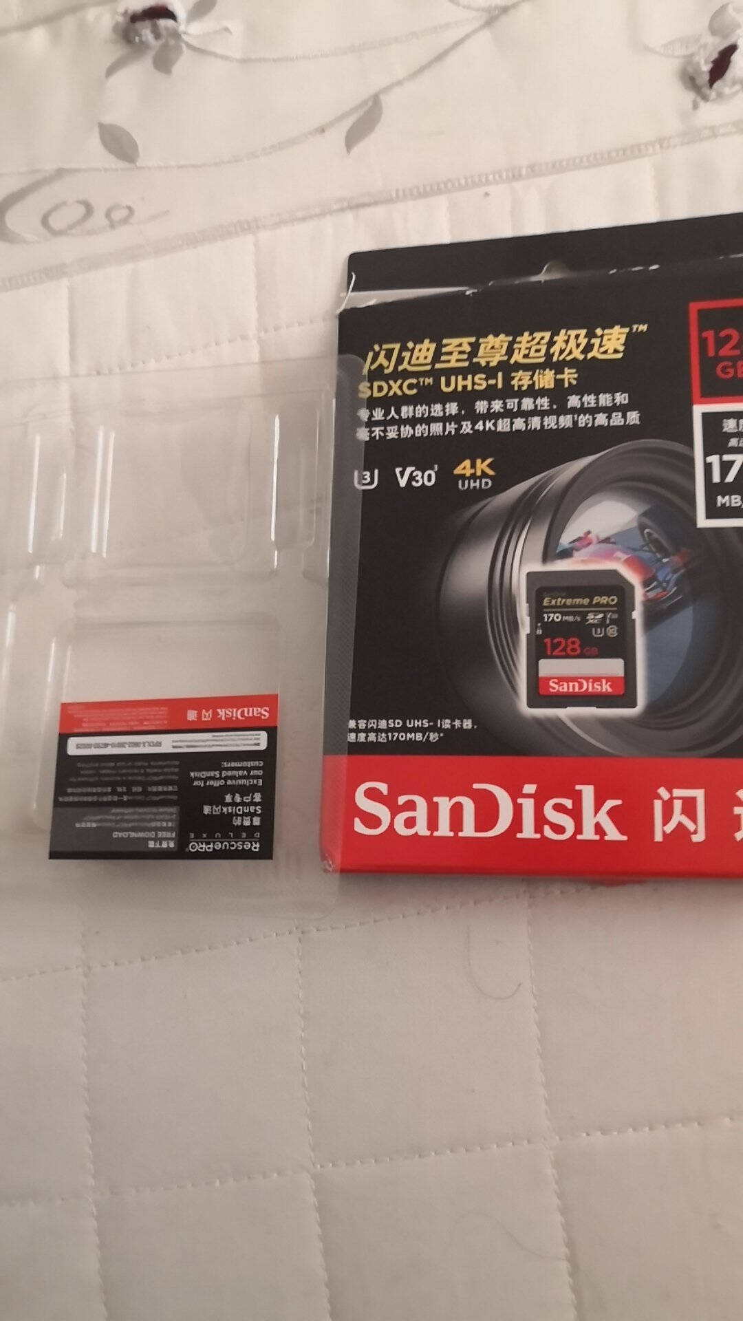 闪迪相机卡4K高清SD卡UHS-I微单存储卡佳能尼康微单反摄像储存大卡U3V30闪存卡128Gsd卡SDXC新升级170Mb/s