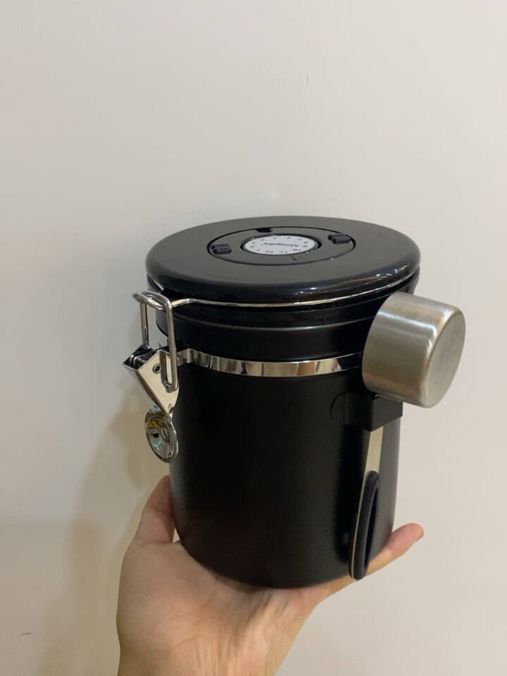 Mongdio咖啡豆密封罐304不锈钢咖啡粉保存罐单项排气储物罐含勺