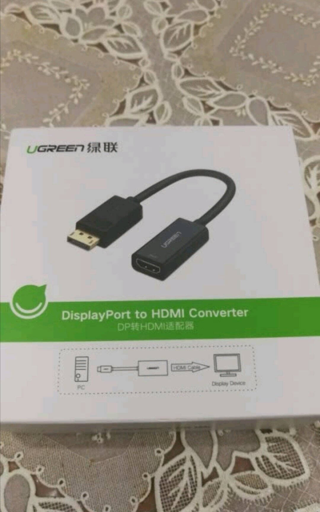 绿联(UGREEN)DP转HDMI转换器线高清DisplayPort公对母转接头笔记本电脑台式机接显示器投影仪40362