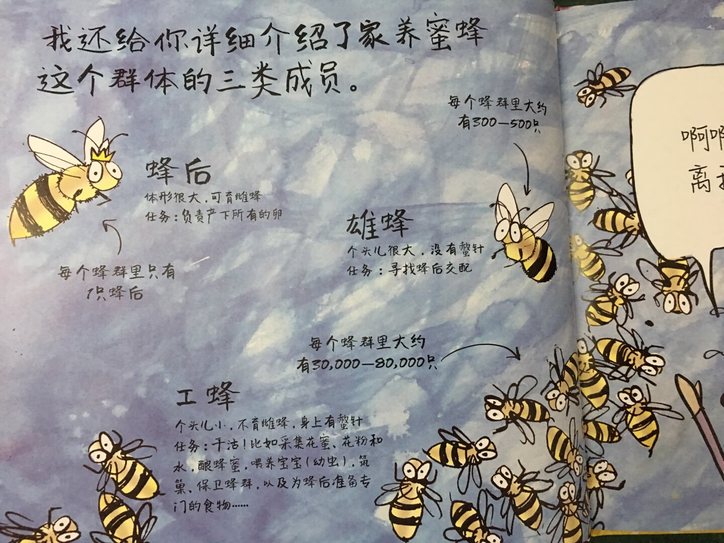 读完才来评价，超级好的一个绘本，教小孩认识了蜜蜂的种类，故事幽默有趣，配图精美，生动形象，小孩子特别喜欢，第一次真正认识和了解到蜜蜂，也明白了蜜蜂虽然会蜇人，我们缺离不开它