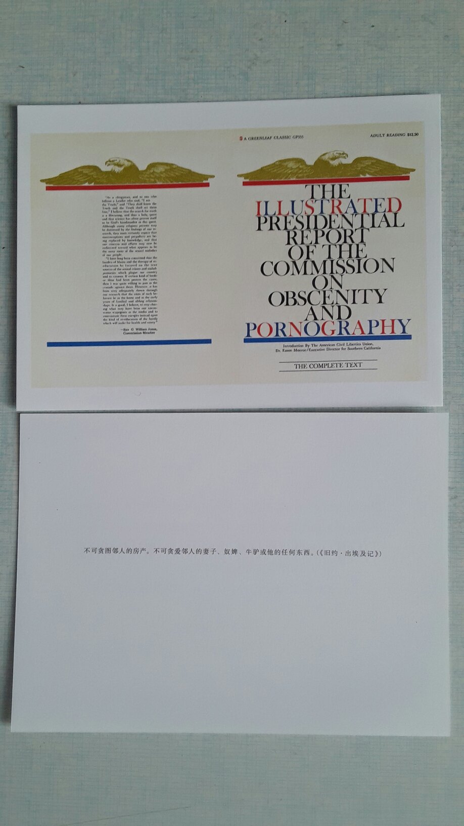 描写美国性产业的纪实作品，堪称一幅美国精神观念变革的风情画。书中附有两枚薄薄的明信片。