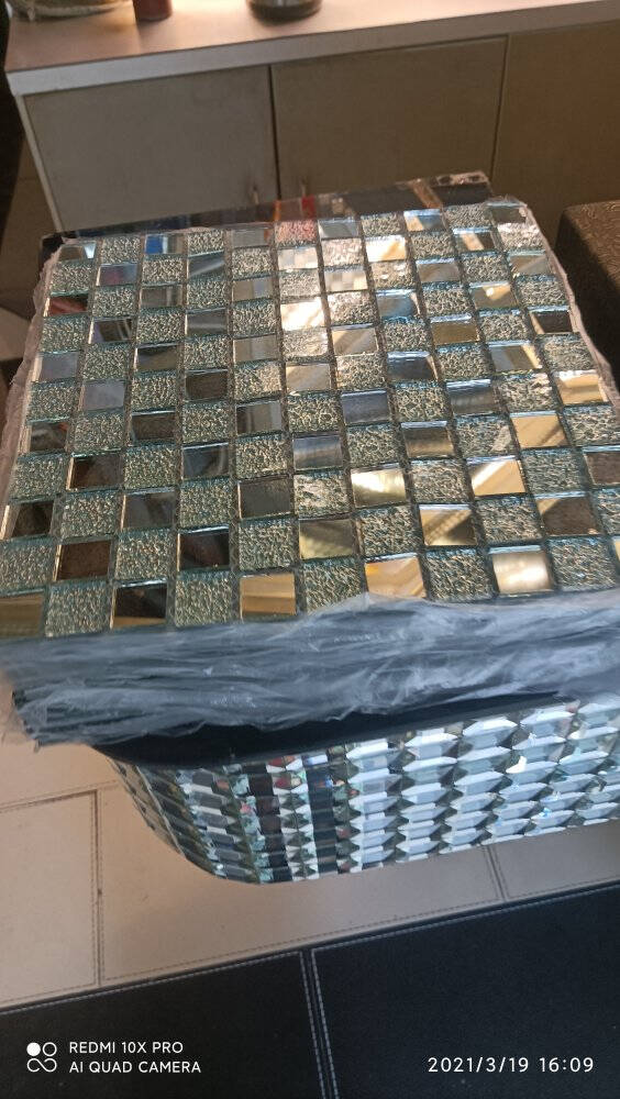水晶马赛克瓷砖玻璃自粘吧台玄关背景墙墙贴游泳池水池鱼池卫生间银镜+银钻镜面款30x30