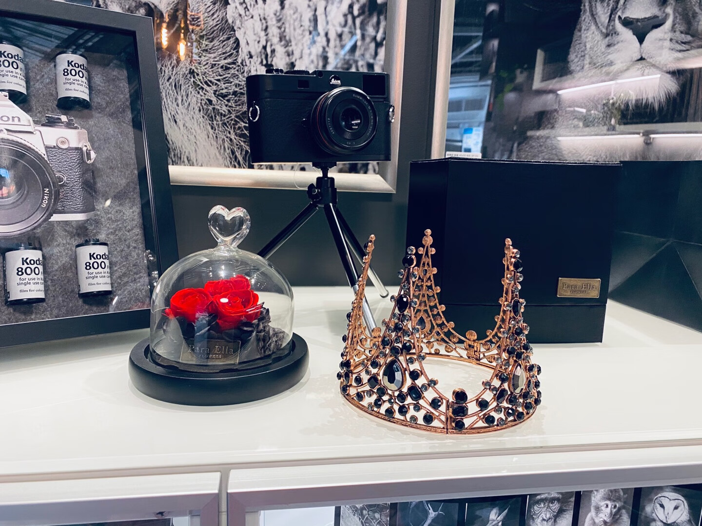 paraella红色永生花礼盒3朵玫瑰花王冠200元左右送女友情人节礼物