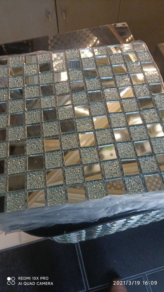 水晶马赛克瓷砖玻璃自粘吧台玄关背景墙墙贴游泳池水池鱼池卫生间银镜+银钻镜面款30x30