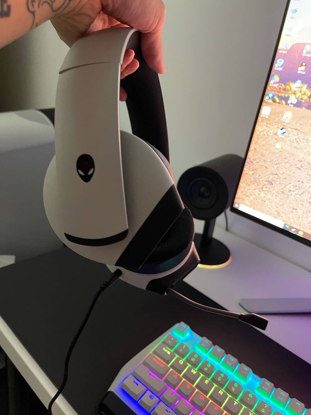 外星人（Alienware）电竞游戏耳机头戴式电脑台式机笔记本7.1听声辨位降噪高端外设有线耳麦AW510H白