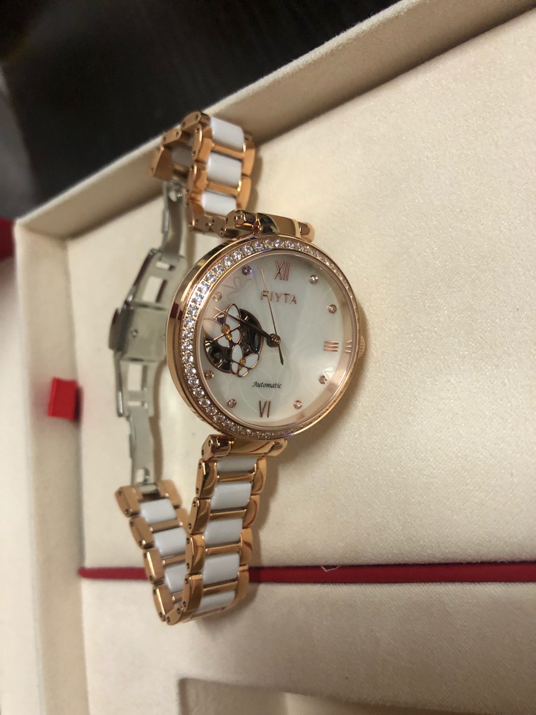 飞亚达fancy系列白盘蝶舞机械表镂空陶瓷间玫瑰金2000元左右女友礼物