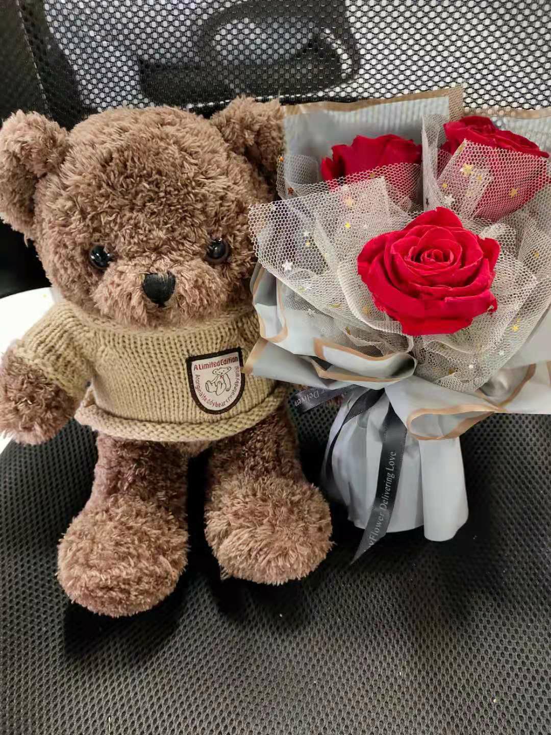 roselita永生花泰迪熊毛绒玩具玫瑰花100元左右女生表白礼物