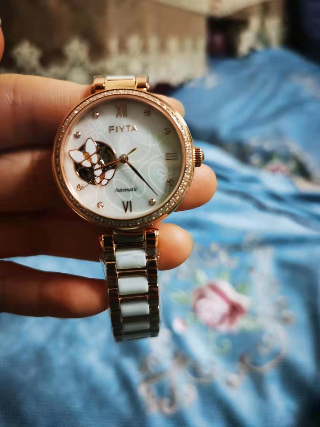 飞亚达fancy系列白盘蝶舞机械表镂空陶瓷间玫瑰金2000元左右女友礼物