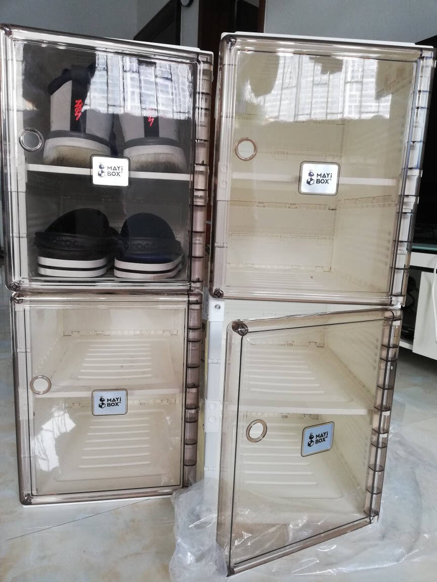 蚂蚁盒子(MAYIHEZI)免安装可折叠鞋盒子透明茶色塑料鞋柜门口收纳防尘防潮简易收纳鞋柜2列10层20格