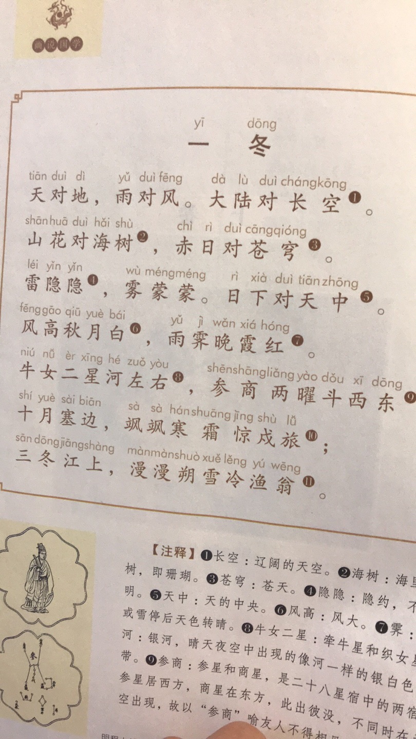 我看的大多数开篇都是一东，二冬。这个开篇就是一冬，不晓得是不是开卷就有问题，推荐大家还是买别的版本。
