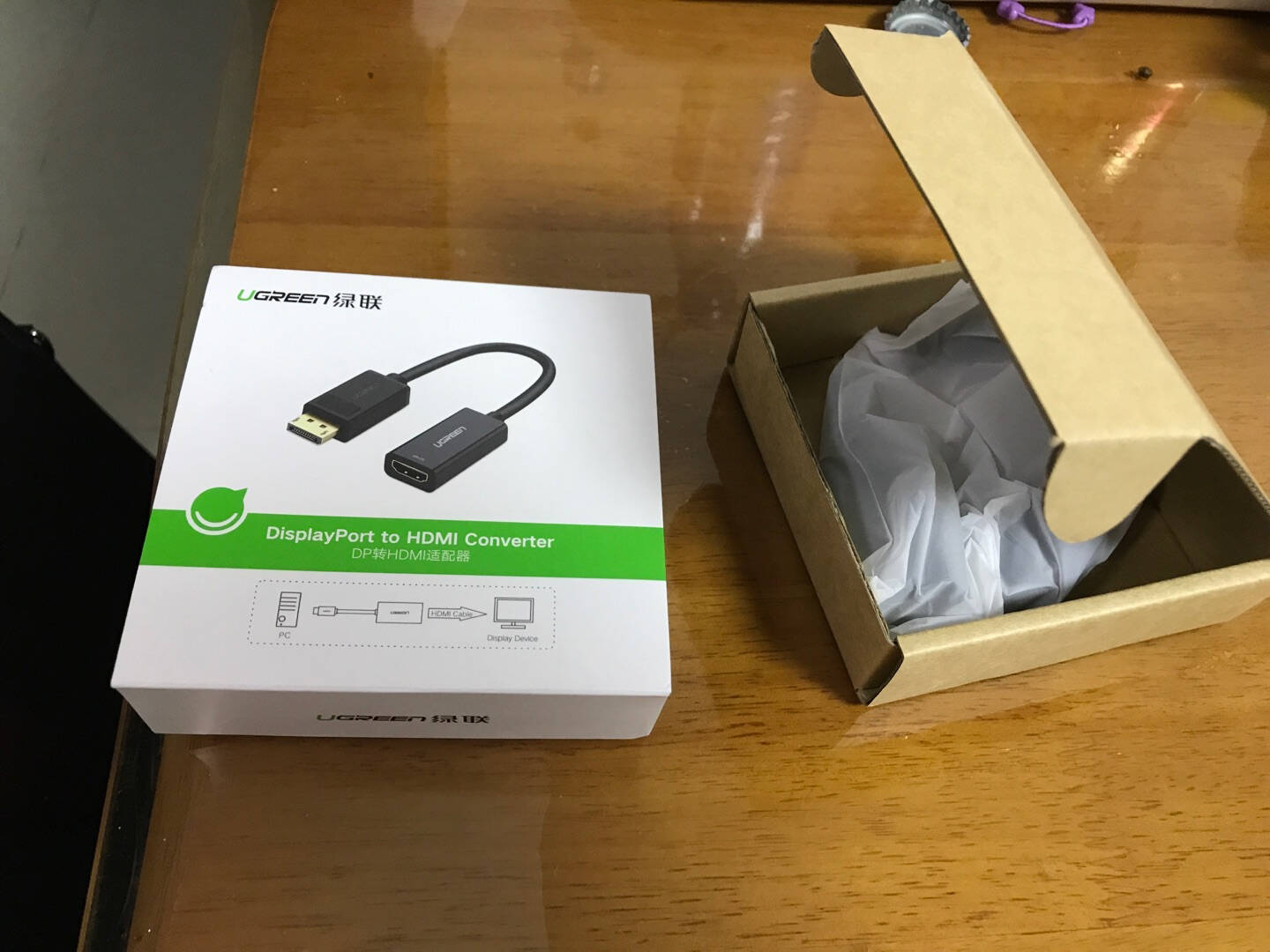 绿联(UGREEN)DP转HDMI转换器线高清DisplayPort公对母转接头笔记本电脑台式机接显示器投影仪40362