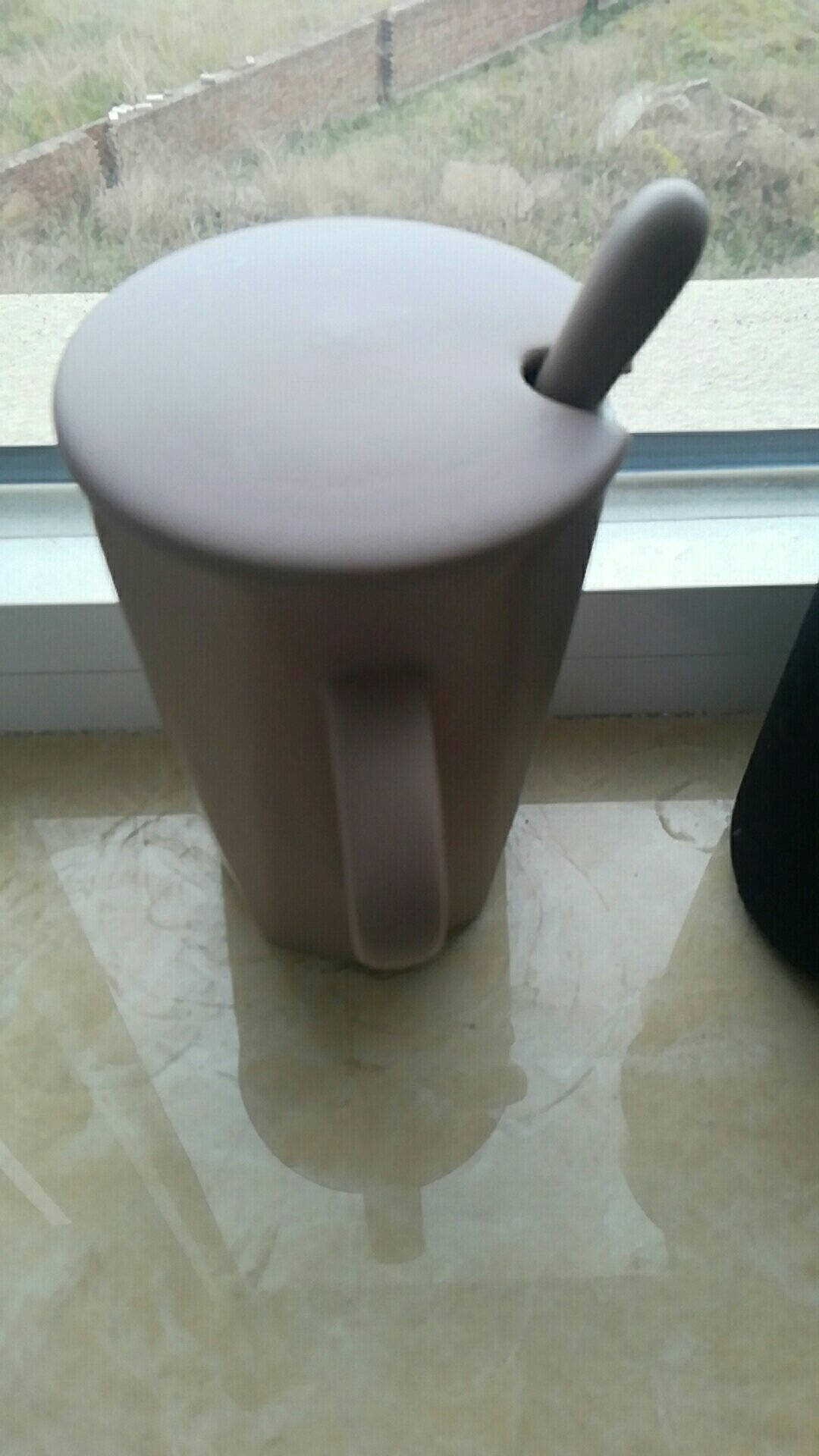倾乐陶瓷马克杯咖啡杯简约颜值办公室喝水杯子奶茶杯带盖带勺个性菱形杯创意情侣杯牛奶杯男390ML灰色