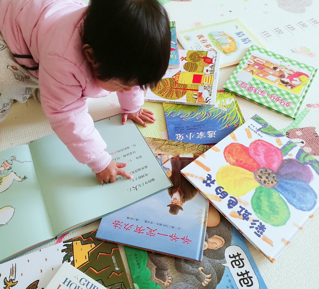 开本很大的绘本，宝宝一拿到这本书就打开，在里面翻找着自己认识的汉字。