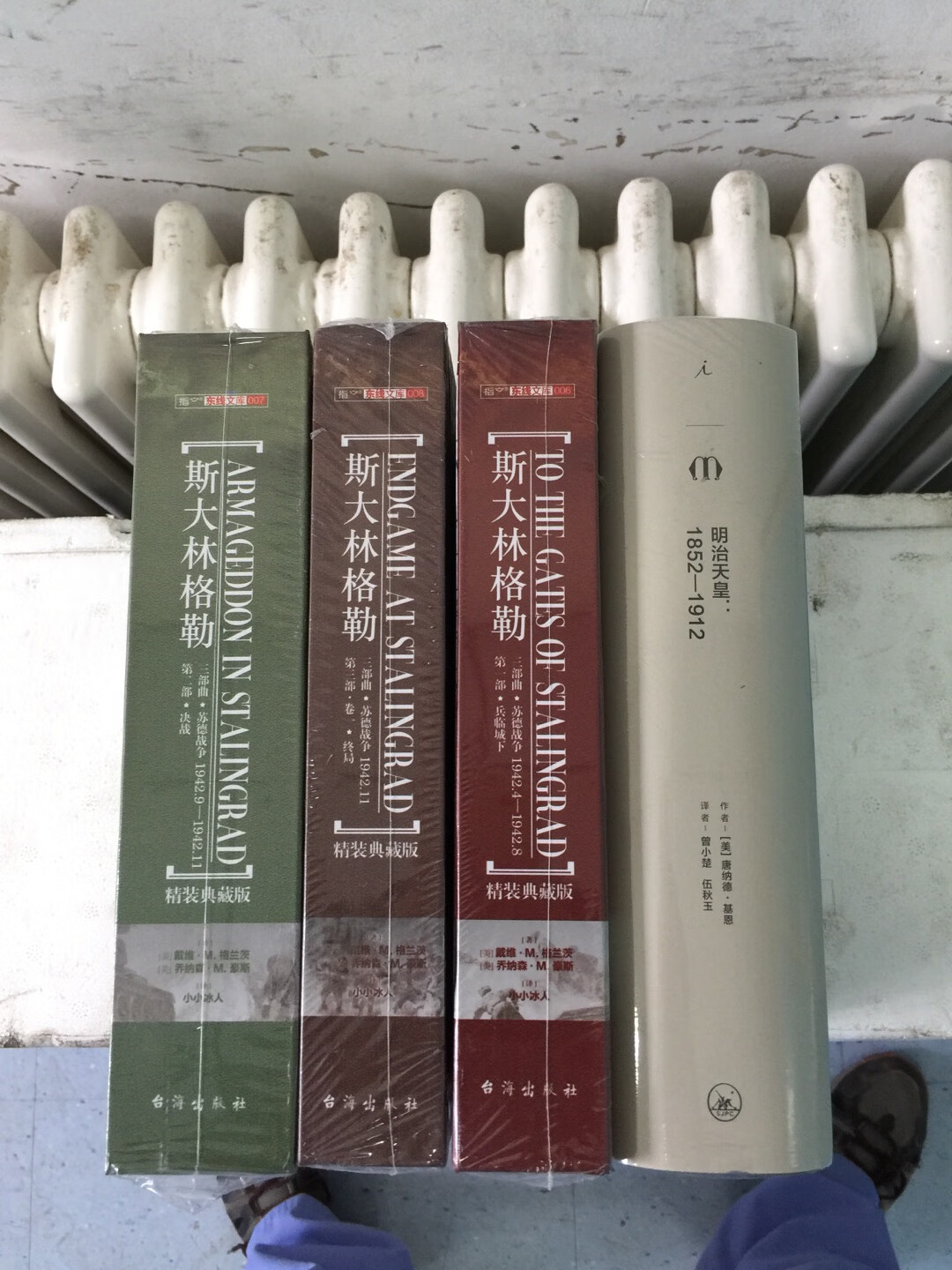 这套斯大林格勒三部曲被我反反复复加入购物车，又清除出去。到头来还是决定买下来，只因为对这场旷日持久的激烈鏖战太感兴趣。书的品质很好，包装也很到位，还附赠一张苏德战争东线作战地图。这套书应该是比较偏向专业性质，但我决心耐着性子把它拜读完。还差最后一册没有凑齐，下次有优惠活动时买下来。