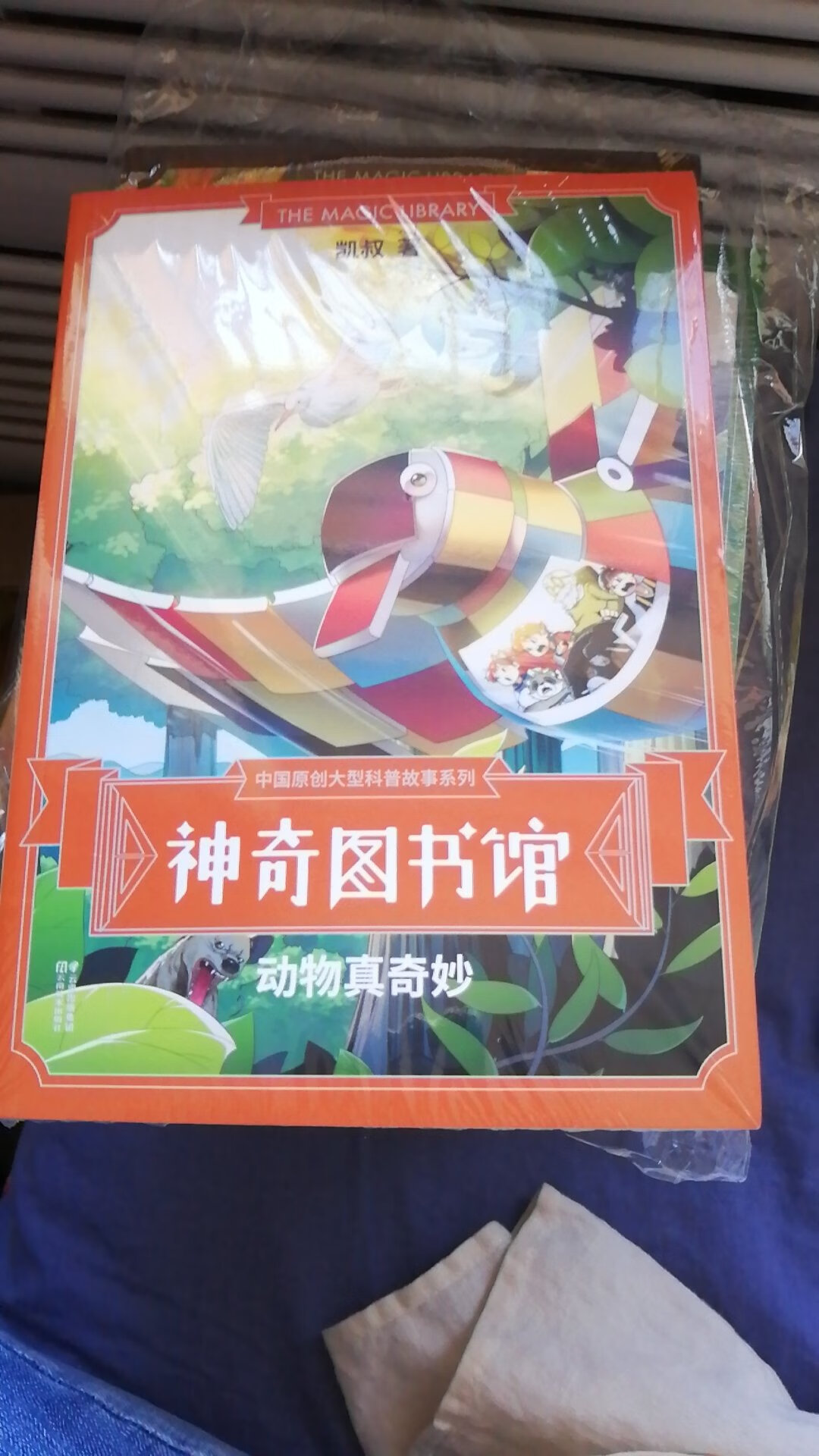 神奇图书馆这一段这一套书一共是一共是500，然后呢，每一版都是精美的包装，都是那个都有塑料包装纸包的吗？然后拆开了一本，写的非常非常的好，我还是比较喜欢看，嗯，确实像是一本儿，嗯，神奇校车的中国版