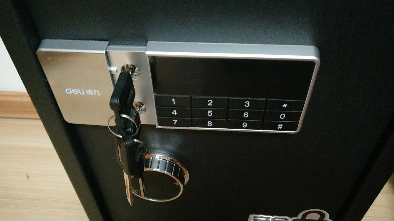 得力（deli）保险柜高60cm指纹+密码保管箱全钢保管柜内饰皮革轻奢保险箱VA621白色