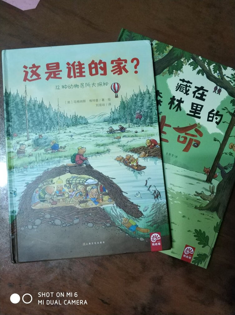 这是一套大开本精美的绘本包含《这是谁的家》《藏在森林里的生命》，书中图画精美，色彩丰富，《这是谁的家》讲述小河狸寻找自己的家的过程中图文结合的讲述12种动物居所及其生活习性；《藏在森林里的生命》通过小貂鼠在森林里畅游，全方位，多角度的用精美的插图展现不同季节区域森林的精美景象。这套书通过图文结合的形式讲述，使知识点简单明了，从中能学到许多科普性的知识。送货超级快，有需要的宝妈别错过。